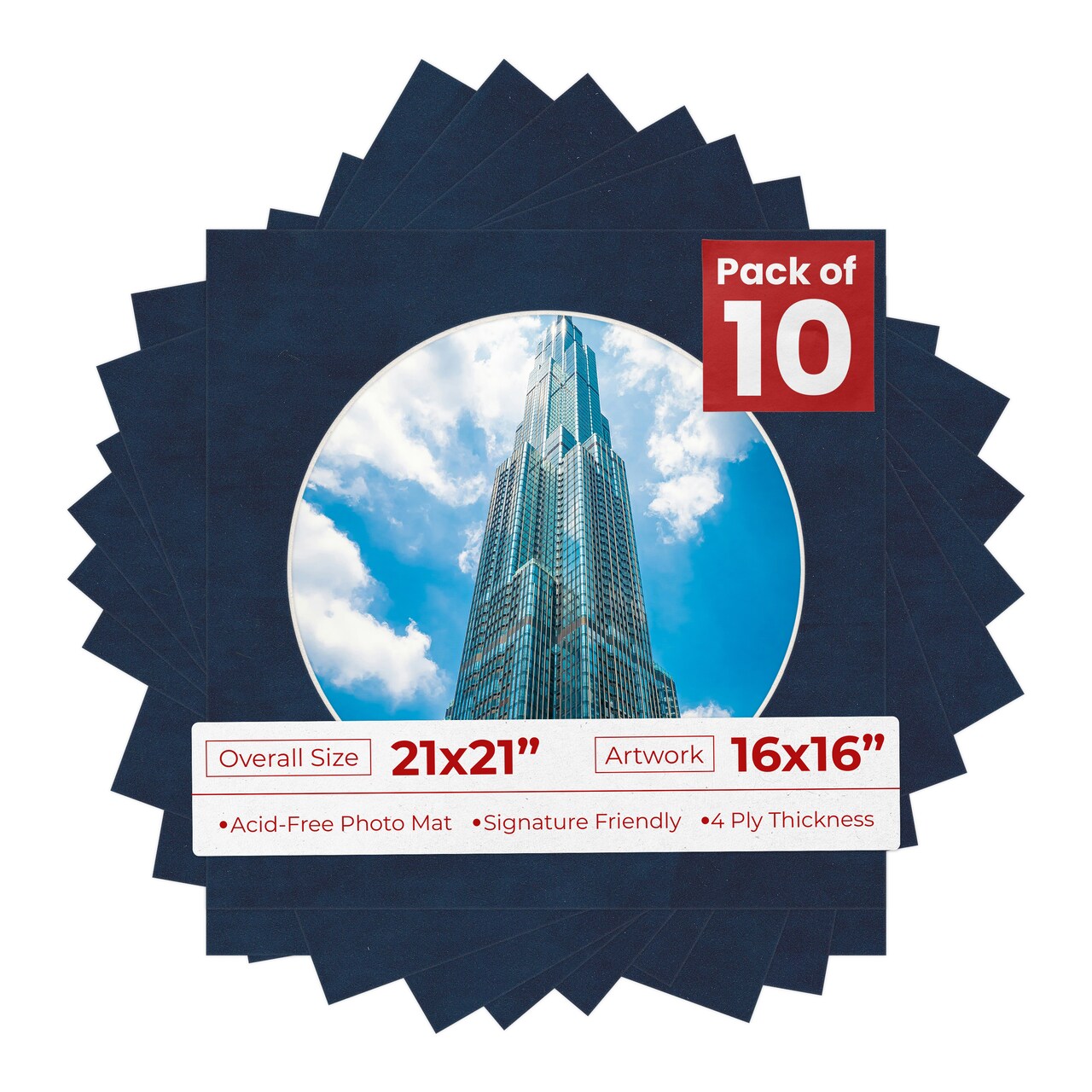 Navy Suede Mat Board for 21x21 Frames - Circle Opening for 16x16 Photos